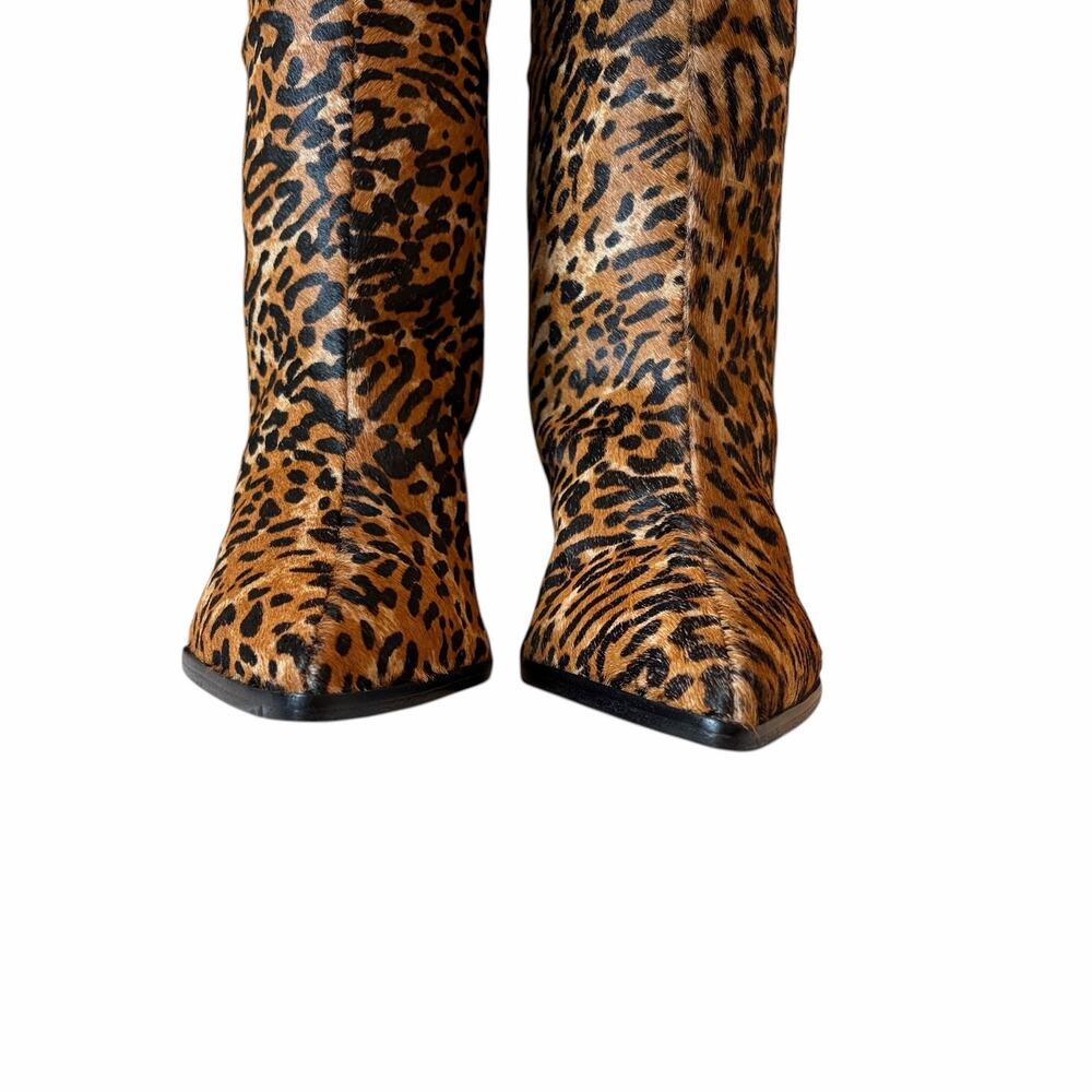 SCHUTZ Maryana Wild Leather Boots Block Heel Leopard Print Womens 7.5 NEW - Picture 11 of 13